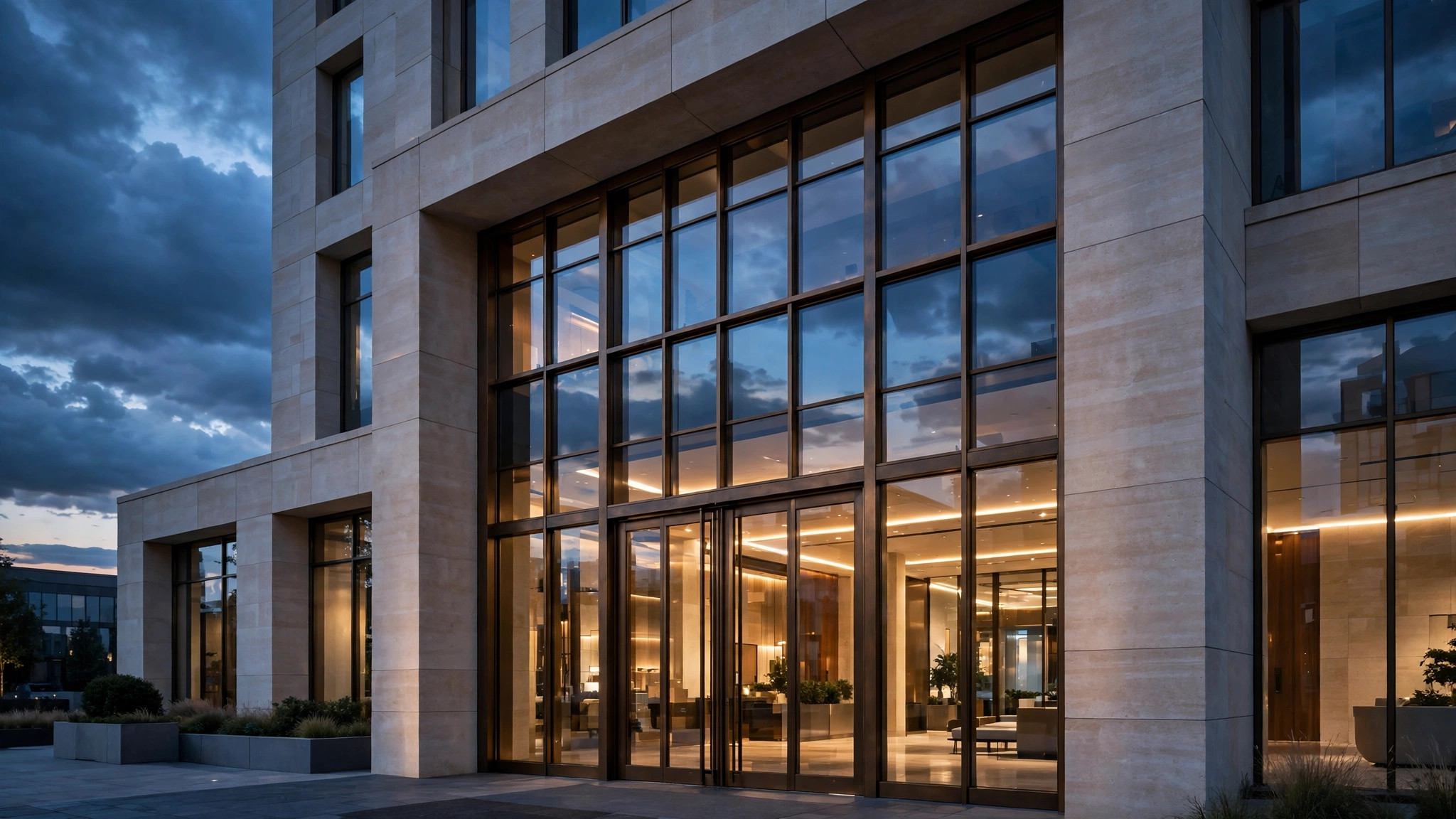 Steel and glass commercial entrance assembly